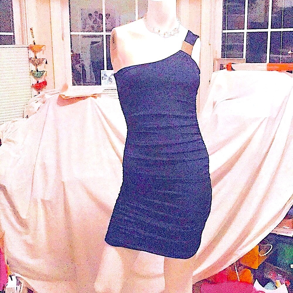 NWT blue stretchy bodycon evening occasion one shoulder party dress size S NEW